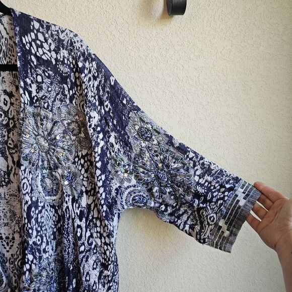 SOFT SURROUNDINGS Emory Cardi SEQUIN FRINGE TOPPER Open Cardigan S/M Blue - Picture 5 of 7